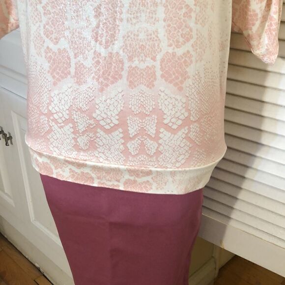 NWOT Juicy Couture Pink Shimmer Snakeskin Blouse with Ruched Sleeve. Small. - Picture 2 of 8